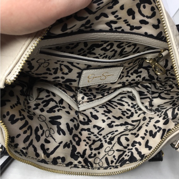 Jessica Simpson Shoulder Bag Crossbody Strap Black Cream & Snake Print Leather - Picture 6 of 8